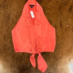 Express Coral Tie-Front Halter Top